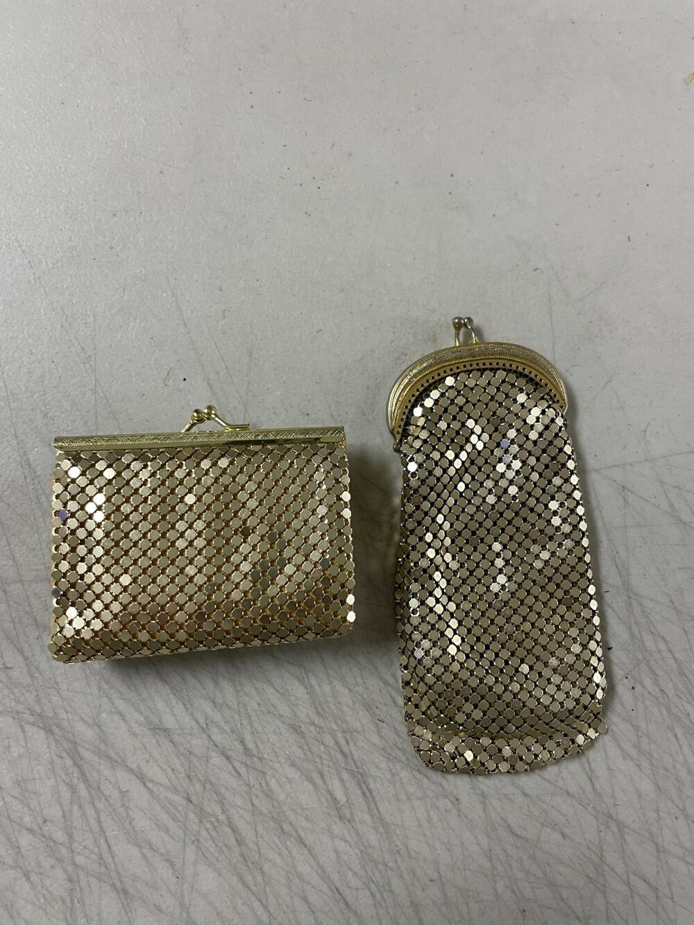 Vtg Lot of 2 Gold Tone Mesh Coin Purse Cigarette Case & Clutch Purse
